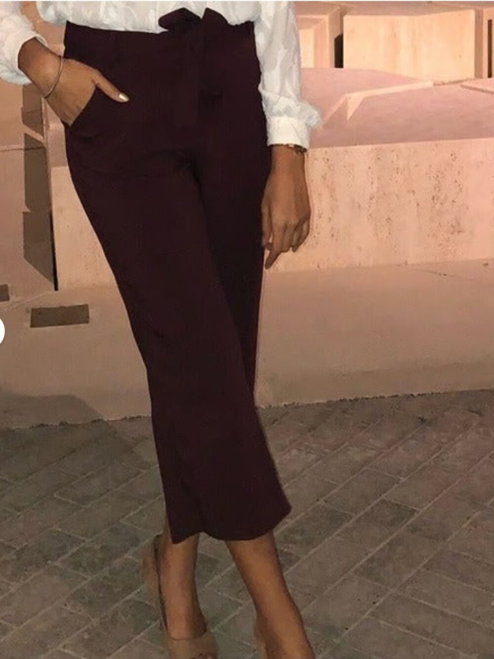 Cynthia Rowley Burgundy Cropped Wide Leg Pants